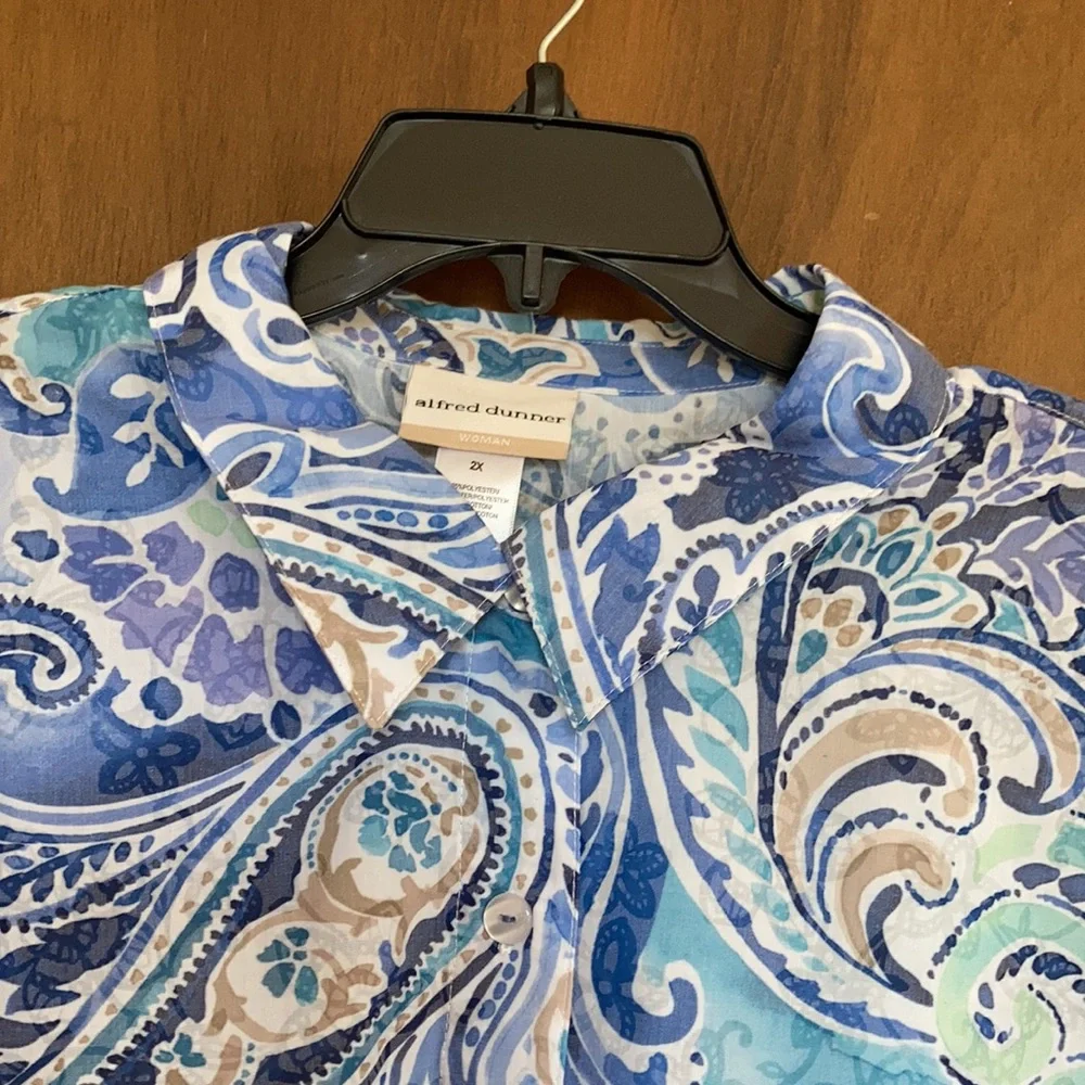 3/$45 Alfred Dunner top abstract floral paisley like print button down shirt 2X - Picture 15 of 17